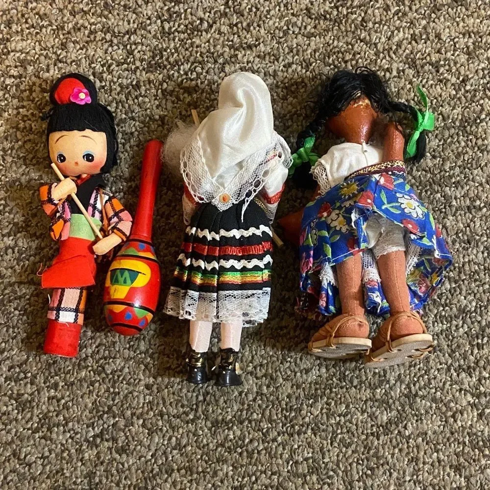 Handcrafted Multicultural Doll Set with Red Maraca - Kids Toys And Home Decor